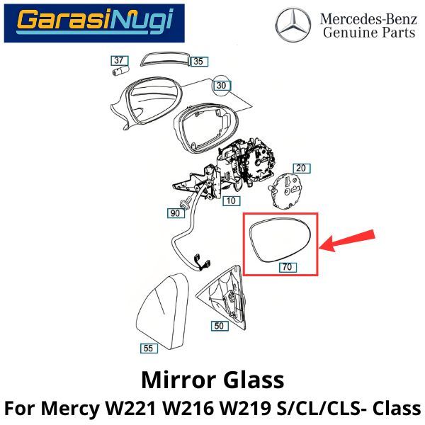Mirror Glass Mercy W221 W216 W219 Pre-FL Cermin Kaca Spion Depan 2218102821 S300 CL CLS