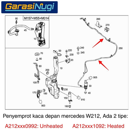 Mercedes W212 W218 Pre-FL Selang Penyemprot Kaca Depan Front Windshield Nozzle Wiper E300