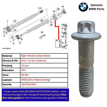 ASA Bolt Baut Flex Disc Karet Kopel BMW F10 F30 F48 26117621344 Original 523 320 X1