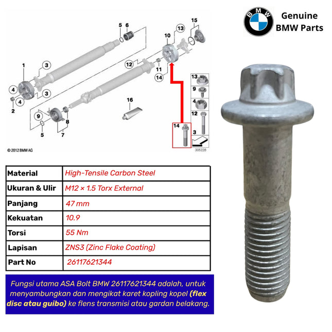 ASA Bolt Baut Flex Disc Karet Kopel BMW F10 F30 F48 26117621344 Original 523 320 X1
