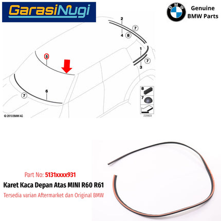 Karet Kaca Depan Atas MINI R60 R61 Countryman Rubber Windshield Top Molding Trim Pelipit Original