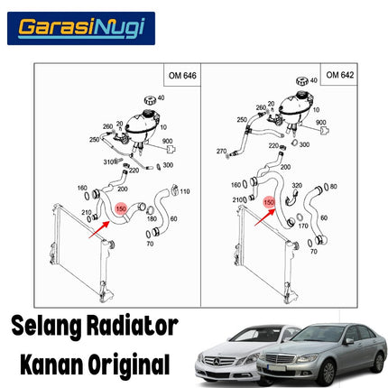 Selang Radiator Kanan Mercy W204 W207 Right Coolant Hose Original 2045010282 M271 C180 C200