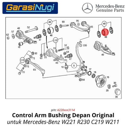Control Arm Bushing Mercedes W220 R230 C219 Kontrol Pegas Front Axle Original Mercy S320 SL350