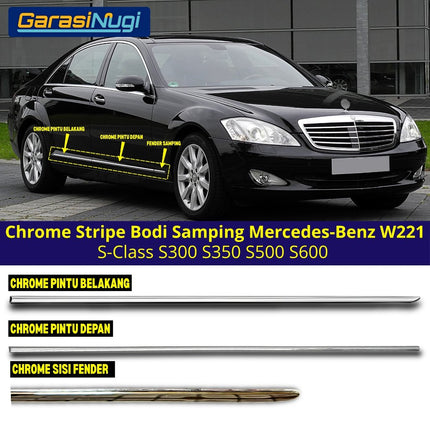 Chrome Stripe Mercedes W221 Garnish Moulding Bodi Samping Mercy S300 S350