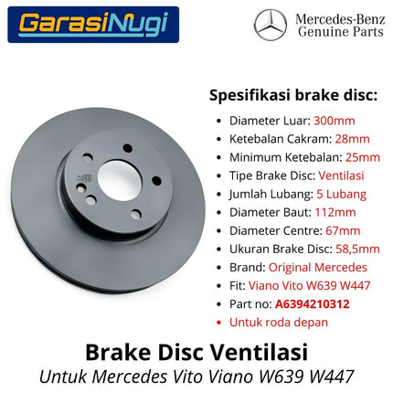 Brake Disc Mercedes Vito Viano Piringan Cakram Roda Depan Original Front Ventilated W639 W447 6394210312