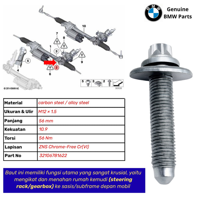 Asa Bolt For BMW F10 F07 G30 Sekrup Rack Steer Original BMW 32106781622 523 330
