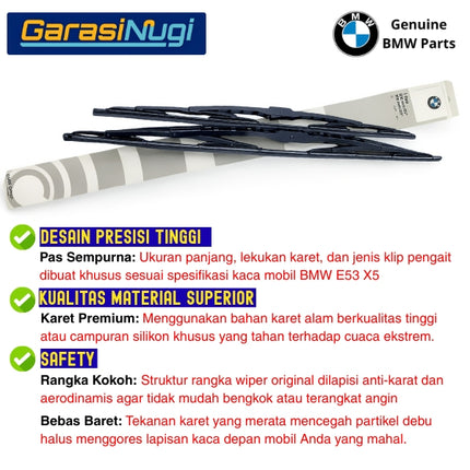 Wiper Depan BMW X5 E53 Original Sepasang Setir Kanan RHD Framed Bracket X5 2000 - 2006