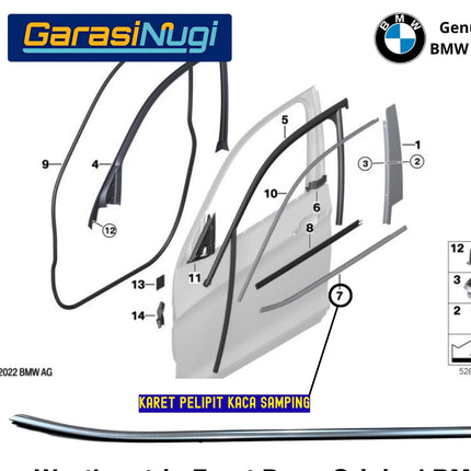 Weatherstrip BMW F25 Karet Lis Pelipit Pintu Kaca Samping Depan Original Chrome Black Channel Cover X3