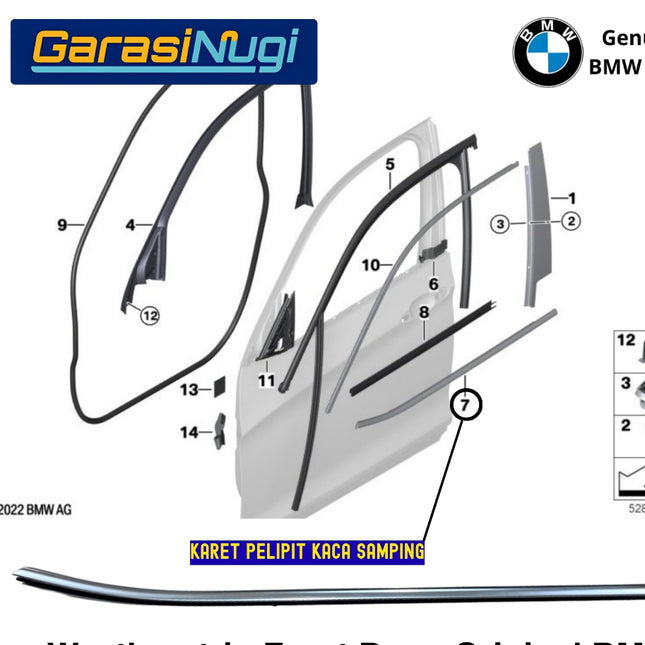 Weatherstrip BMW F25 Karet Lis Pelipit Pintu Kaca Samping Depan Original Chrome Black Channel Cover X3