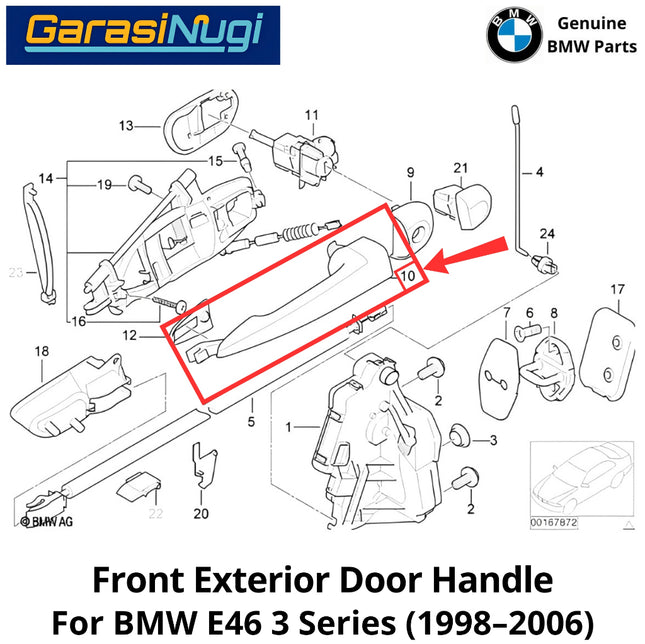 Exterior Door For BMW E46 Front Handle Eksterior Gagang Pintu Depan 330 1997-2006