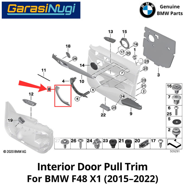 Interior Door For BMW F48 Pull Trim Cover Penutup Tarikan Pintu Dalam Depan Belakang X1 2014-2022