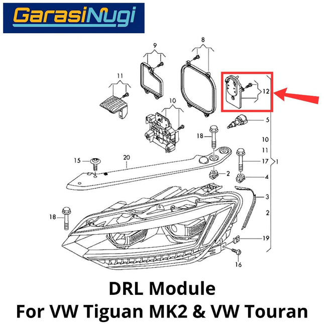 DRL LED Volkwagen Tiguan MK2 Touran Control Module Modul Lampu Depan VW (2016-2020)