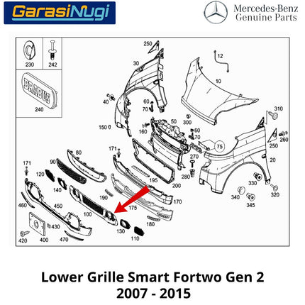 Lower Grille Smart Fortwo Gen 2 Penutup Bemper Depan Bagian Bawah Front Bumper Original 2007 - 2015