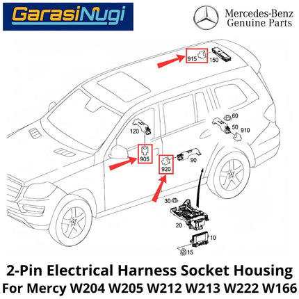 2-Pin Electrical Mercy W204 W205 W212 W222 Harness Connector Socket Konektor Rangkaian Listrik Mercedes C200 E200 S450