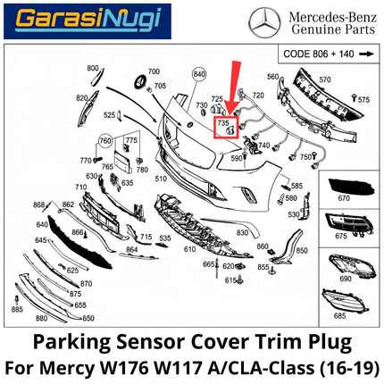 Parking PDC Mercy W176 W117 Cover Trim Plug Penutup Sensor Parkir Depan Mercedes A200 CLA