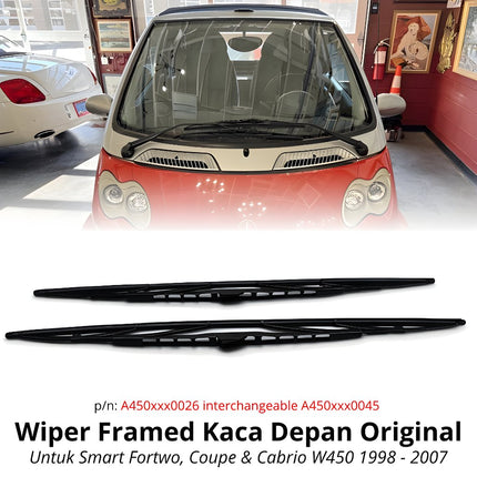 Wiper Framed Smart Fortwo Coupe Cabrio W450 Front Window Kaca Depan Original 1998 - 2007