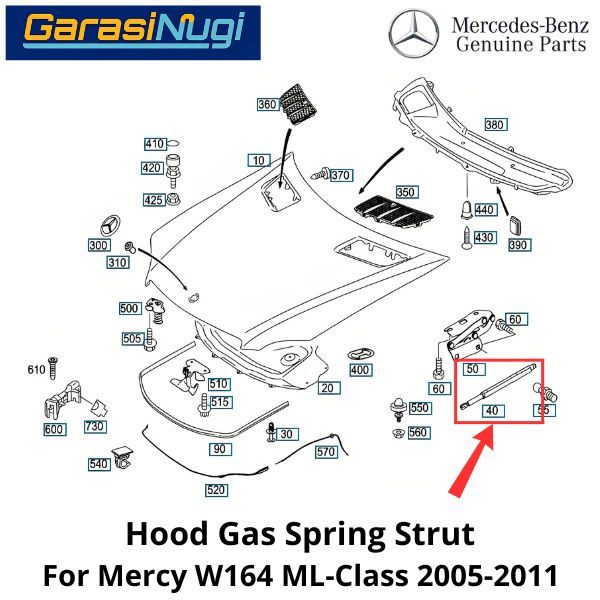 Hood Struts Mercy W164 Shock Per Kap Mesin Mercedes ML 2005-2011
