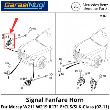 Electric Horn Signal Mercy W211 W219 R171 Fanfare High and Low Note Terompet Klakson Mercedes E240 CLS SLK