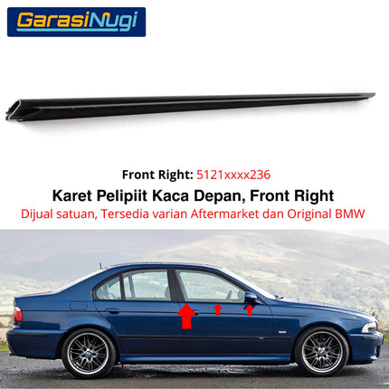 Weatherstrip BMW E39 Karet Lis Pelipit Pintu Kaca Belakang Bagian Dalam Inner Cover Frame Original 520 528