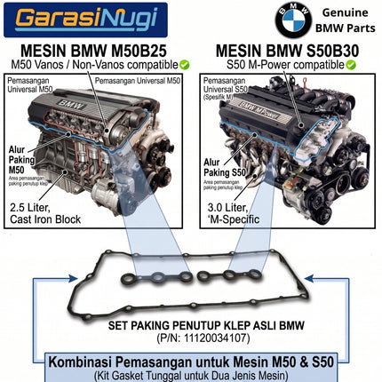Gasket Valve Cover BMW M50 S50 E34 E36 Paking Penutup Klep Original Single VANOS 11120034107 320 520