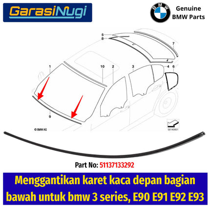 Rubber Seal BMW E90 Karet Kaca Depan Bagian Bawah Original Part 51137133292 320