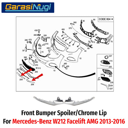 Chrome Lip Mercy W212 Facelift AMG Spoiler Trim Bumper Depan Molding Mercedes E200 E300