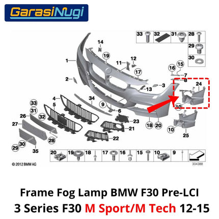 Bracket Dudukan Fog Lamp BMW F30 Pre-LCI M Sport M Tech Cover Frame Lampu Kabut 320 335