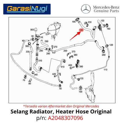 Selang Pemanas Mercedes W204 W212 W218 Heater Hose Radiator Original 2048307096 C180 E200 CLS250