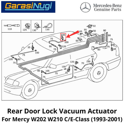 Rear Door Lock Mercy W202 W210 Vacuum Actuator Aktuator Vakum Kunci Pintu Belakang Mercedes C200 E200