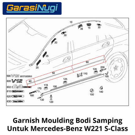 Chrome Stripe Mercedes W221 Garnish Moulding Bodi Samping Mercy S300 S350