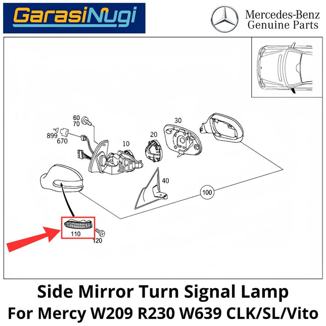 Side Mirror Mercy W209 R230 W639 Turn Signal Lamp Assy Lampu Sein Spion Depan Samping Mercedes CLK SL Vito