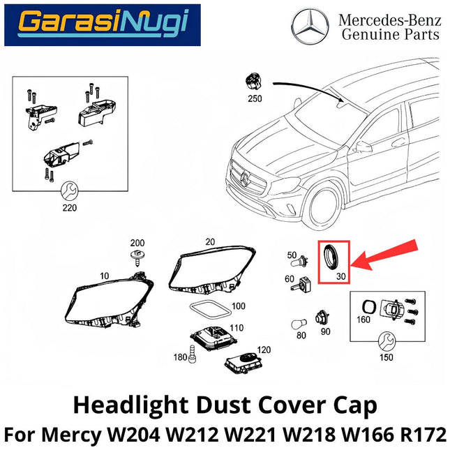 Headlight Dust Mercy W204 W221 W166 R172 Cover Cap Tutup Bohlam Lampu Depan Mercedes C200 ML SLK