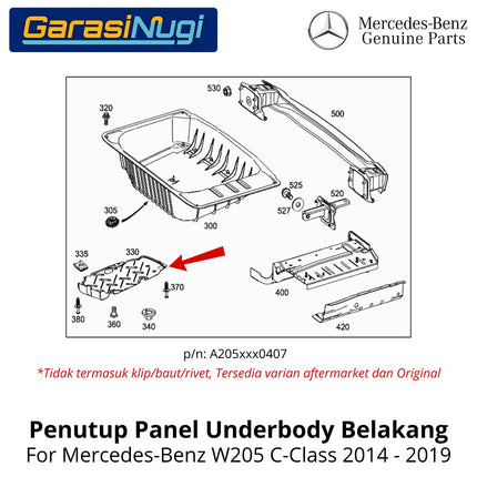 Mercedes W205 Cover Plastik Kolong Belakang Kanan Rear Underbody Cover Original C200 C300