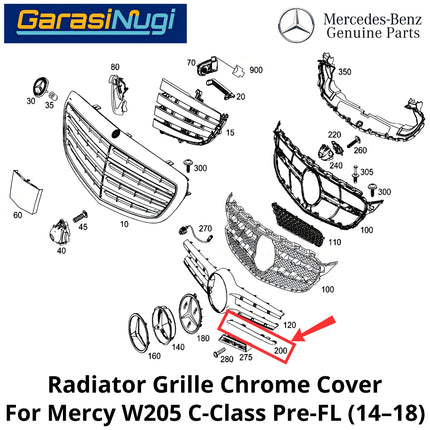 Chrome Trim Mercy W205 Pre-Facelift Mounting Grille Monting Grill Bumper Depan Mercedes C200
