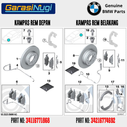 Kampas Rem Depan BMW E90 E84 E89 Front Brake Pads Original 34116771868 320 X1 Z4