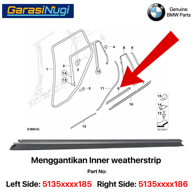 Inner Weatherstrip For BMW E83 Karet Pintu Jendela Belakang Rear Rubber Seal X3