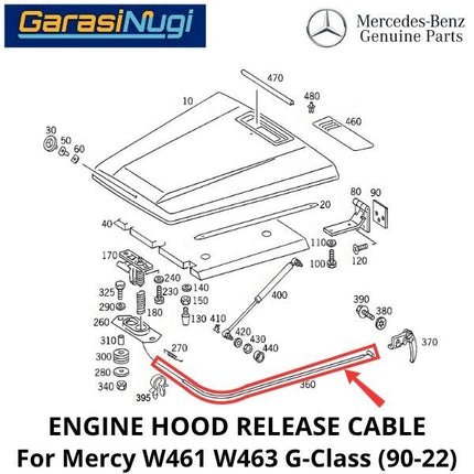 Engine Hood Mercy W461 W463 Release Cable Kabel Pelepas Kap Mesin G300 G500