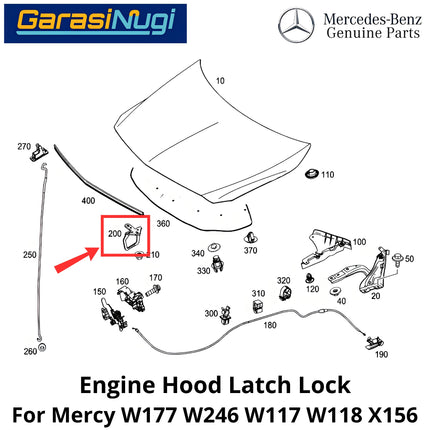 Engine Hood Latch Mercy W177 W246 W117 Lock Upper Pengait Kunci Kap Mesin A200 B180 CLA