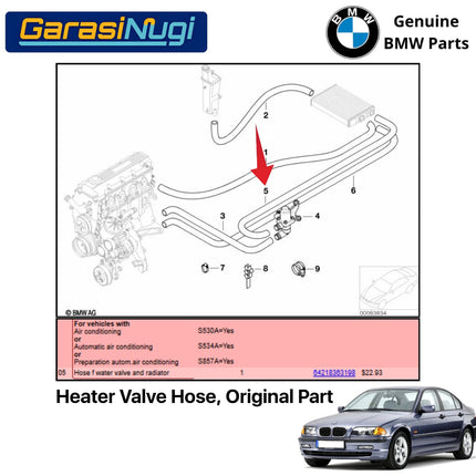 Heater Valve Hose For BMW E46 Selang Katup Pemanas Inlet Pipe Original  64218363198 320