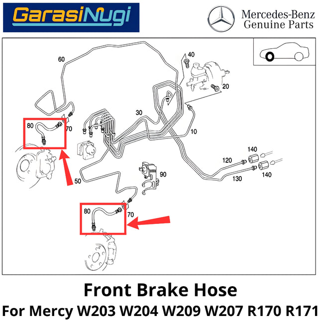 Brake Hose Mercy W203 W209 W207 R171 Selang Rem Kaliper Depan Mercedes C200 CLA CLK SLK