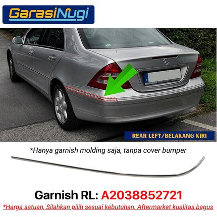 Chrome Stripe Mercy W203 Garnish Moulding Bumper Belakang C200 C240