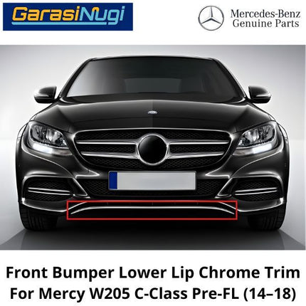 Chrome Lip Mercy W205 Pre-Facelift Spoiler Trim Bumper Depan Molding C200 C300