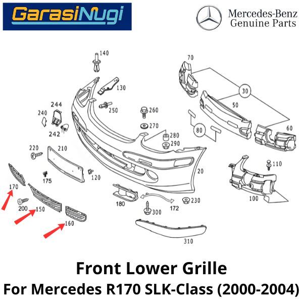 Fog Trim Mercy R170 Grill Cover Bumper Depan Bawah Mercedes SLK
