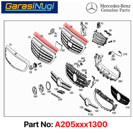 Front Rubber Grille Mercy W205 Karet Bemper Depan Seal Kap Mesin C200