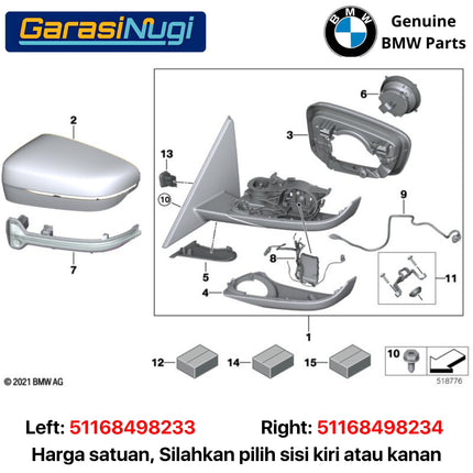 Cover Kaca Spion BMW G20 Mirror Outer Frame Heated Original 51168498234 320