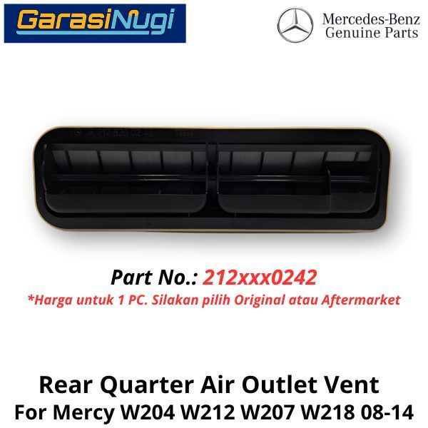 Rear Quarter Mercy W204 W212 W207 W218 Outlet Air Vent Penutup Ventilasi Udara Belakang C200