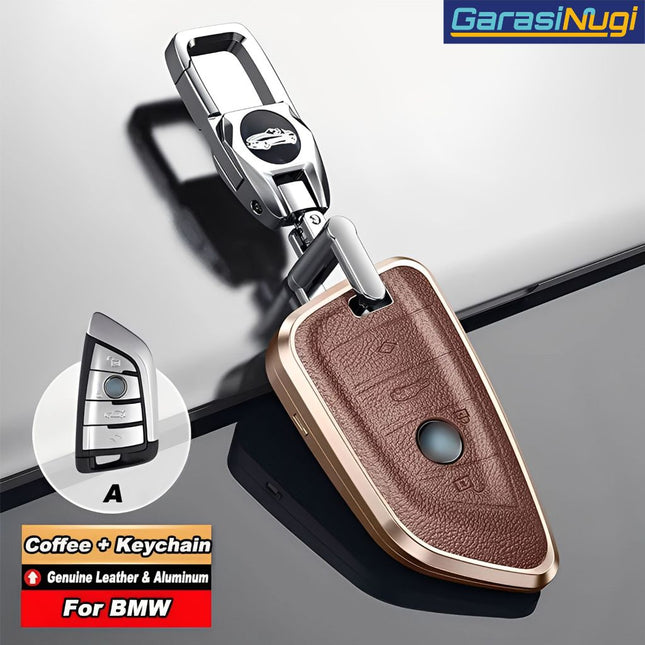 Key Case For BMW G20 Sarung Kunci Kulit Aluminium Leather Short Keychain