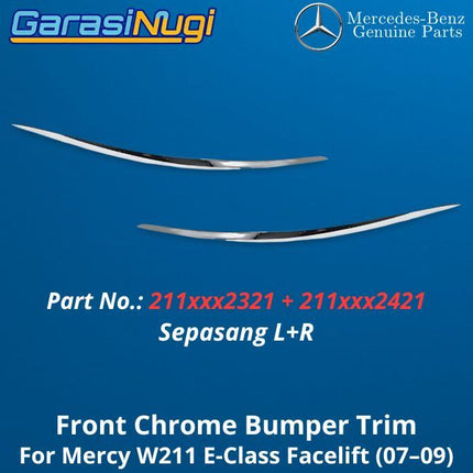 Front Chrome Mercy W211 Facelift Cover Bumper Trim Moulding Depan Original Mercedes E200