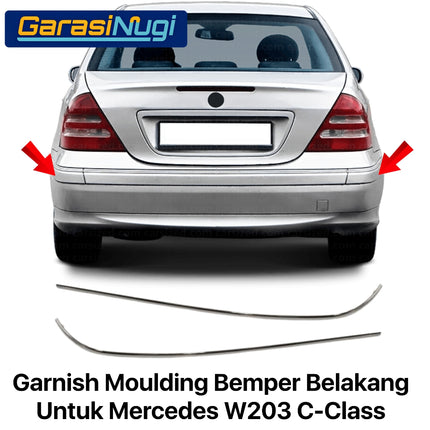 Chrome Stripe Mercy W203 Garnish Moulding Bumper Belakang C200 C240