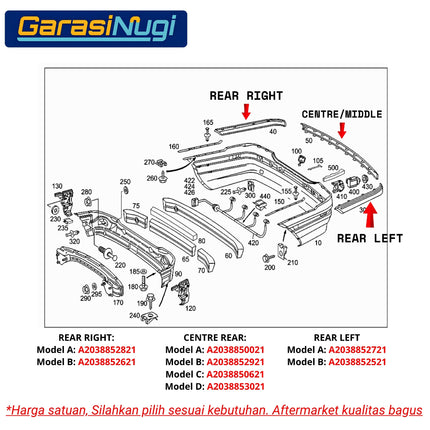 Chrome Stripe Mercy W203 Garnish Moulding Bumper Belakang C200 C240